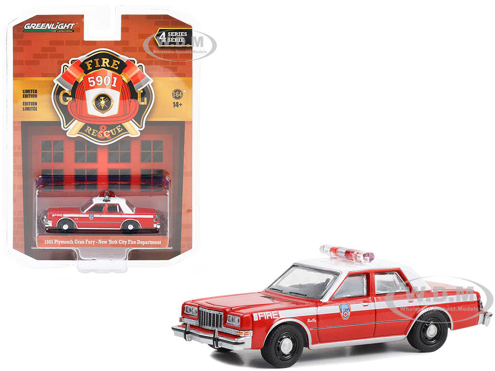 1985 Plymouth Gran Fury Red with White Top FDNY (The Official Fire Department City of New York) Fire & Rescue Series 4 1/64 Diecast Model Car by Greenlight