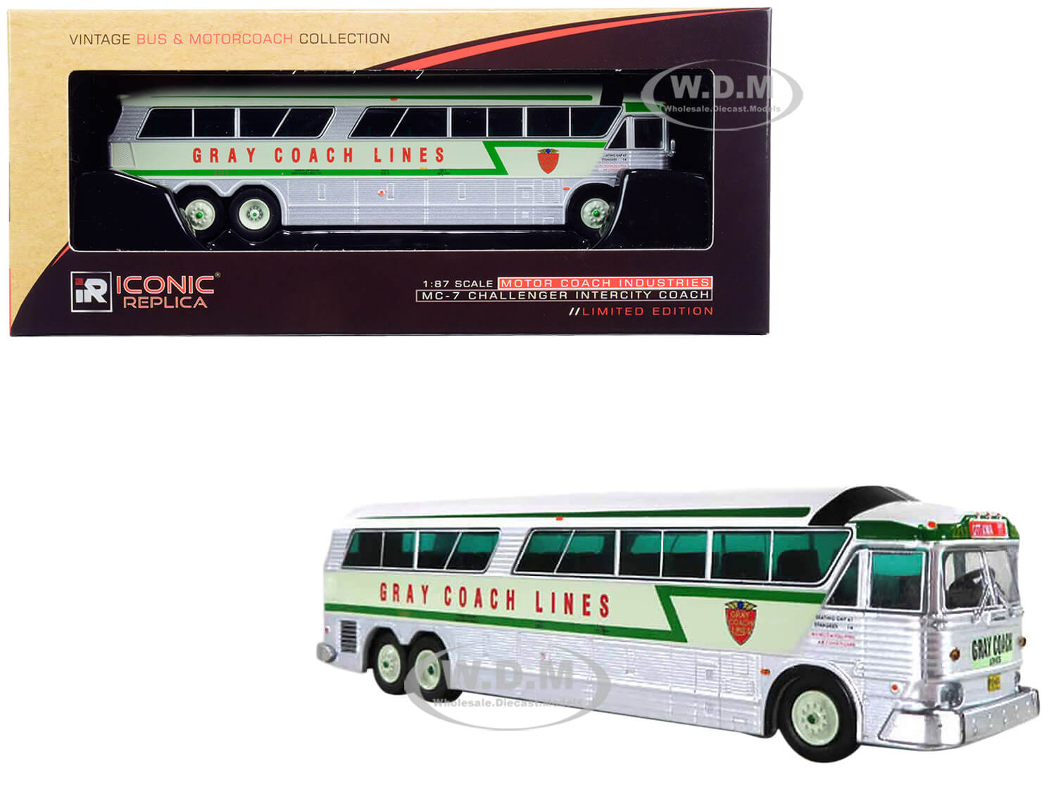Image of 1970 MCI MC-7 Challenger Intercity Motorcoach "Gray Coach Lines" "Destination Ottawa" (Canada) Green and Silver "Vintage Bus &amp; Motorcoach Collect