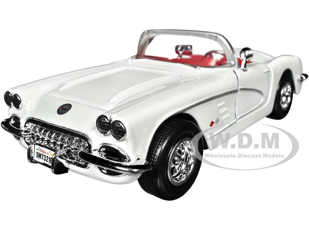 1959 Chevrolet Corvette C1 Convertible White with Red Interior Timeless Legends Series 1/24 Diecast Model Car by Motormax