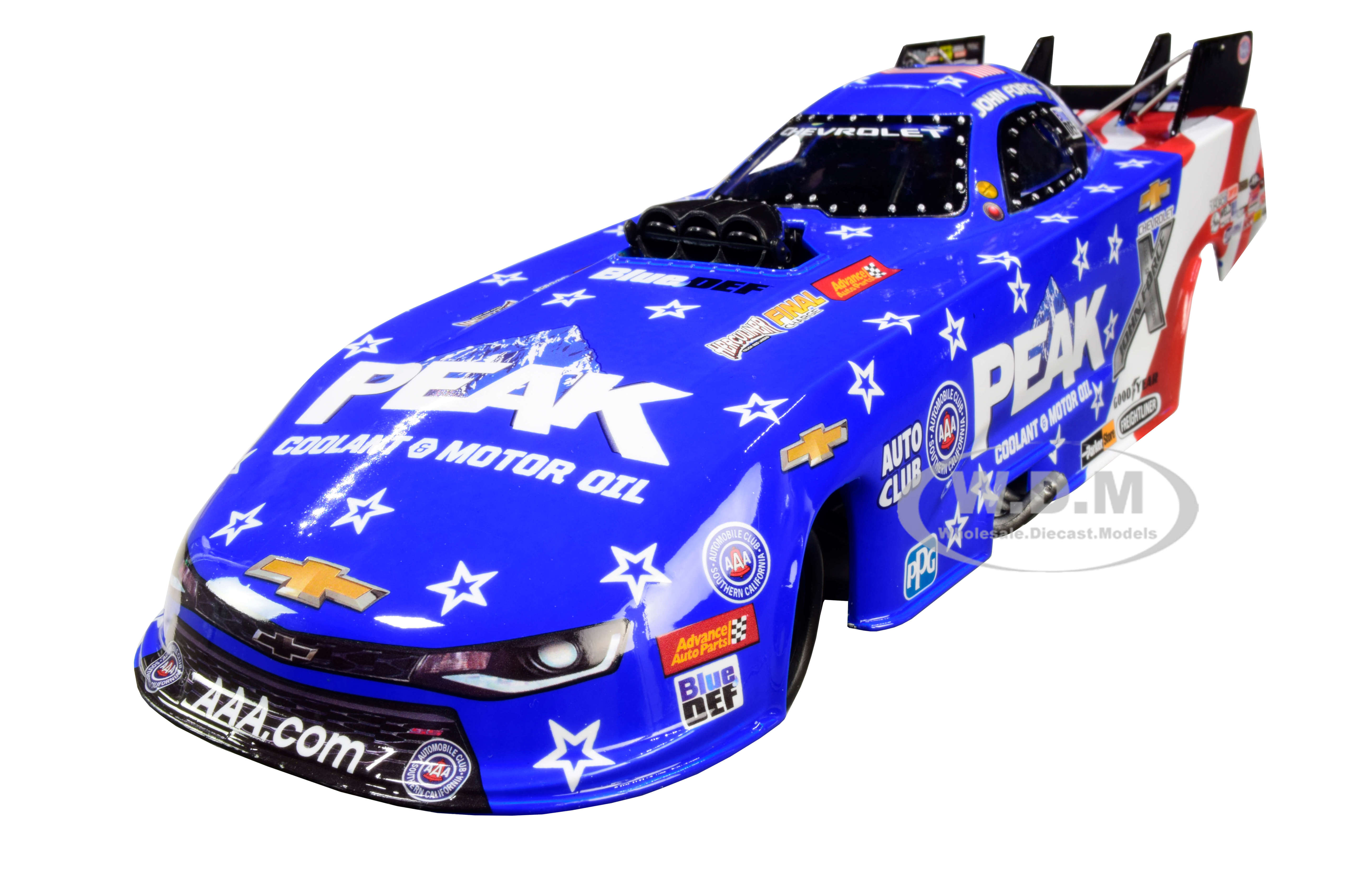 Image of Peak Chevrolet Camaro NHRA Funny Car John Force "Patriotic" "John Force Racing" 1/24 Diecast Model Car by Autoworld