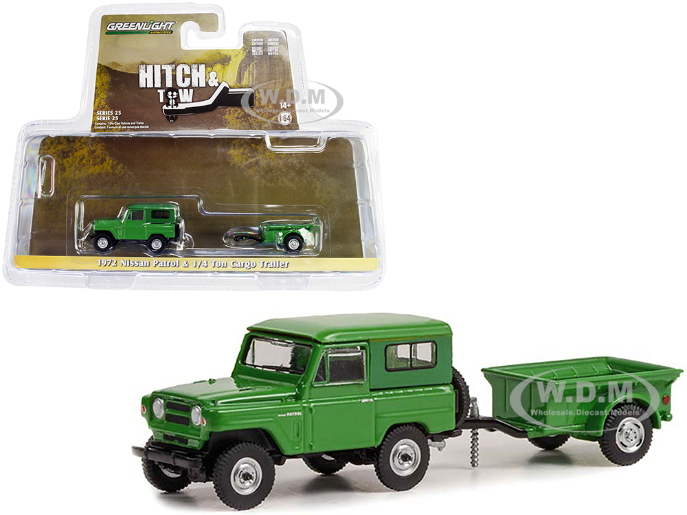 1972 Nissan Patrol Green with 1/4 Ton Cargo Trailer "Hitch &amp; Tow" Series 25 1/64 Diecast Model Car by Greenlight