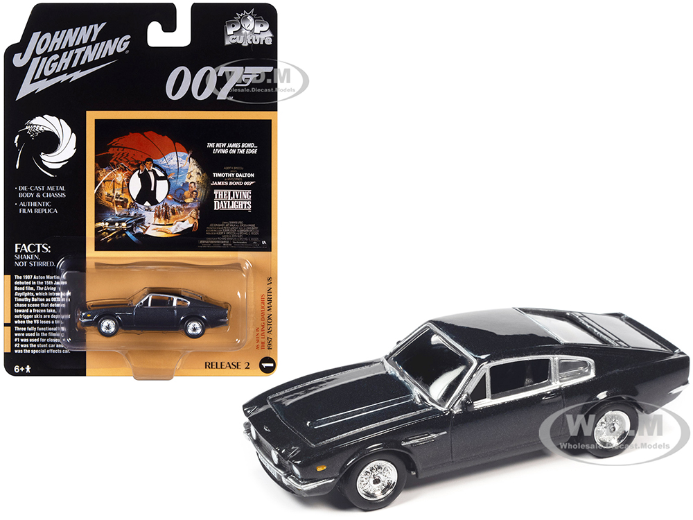 1987 Aston Martin V8 RHD (Right Hand Drive) Dark Gray Metallic (James Bond 007) "The Living Daylights" (1987) Movie "Pop Culture" 2023 Release 2 1/64