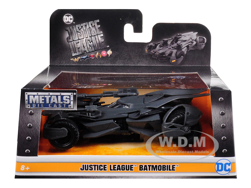 Brand new 1:32 scale diecast car model of "Justice League" Movie Batmobile die cast car model by Jada.Brand new box.Detailed exterior.Dimensions approximately L-4.5 H-2 W-2 inches.