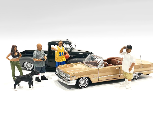 Lowriderz and a Dog 5 piece Figurine Set for 1/18 Scale Models by American Diorama