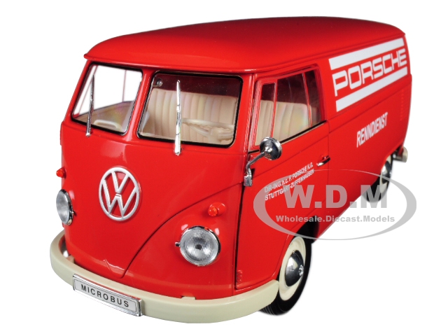 Image of 1963 Volkswagen T1 Microbus "Porsche" Red 1/18 Diecast Model by Welly