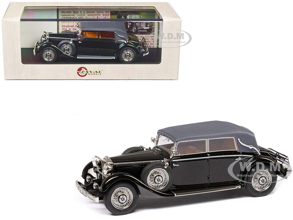 1933-37 Mercedes-Benz 290 W18 Lang Cabriolet D (Top Up) Black with Gray Top Limited Edition to 250 pieces Worldwide 1/43 Model Car by Esval Models