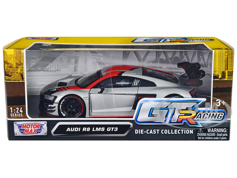 Audi R8 LMS GT3 Silver Metallic With Graphics GT Racing Series 1/24 Diecast Model Car By Motormax