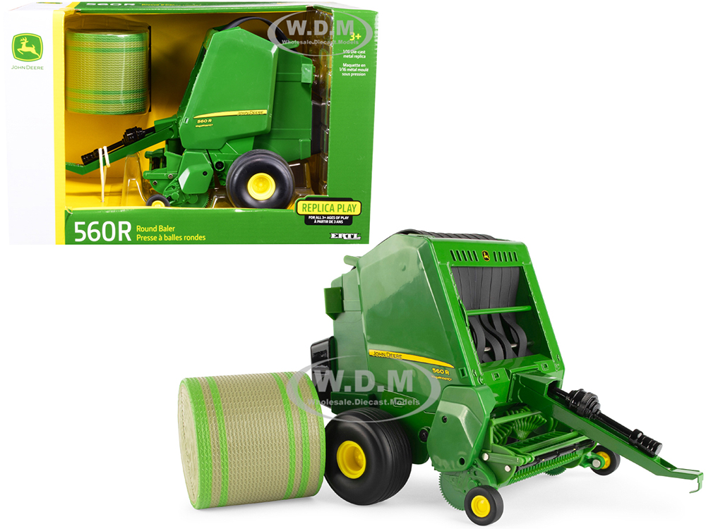 John Deere 560R Round Baler Green with Hay Bale 1/16 Diecast Model by ERTL TOMY