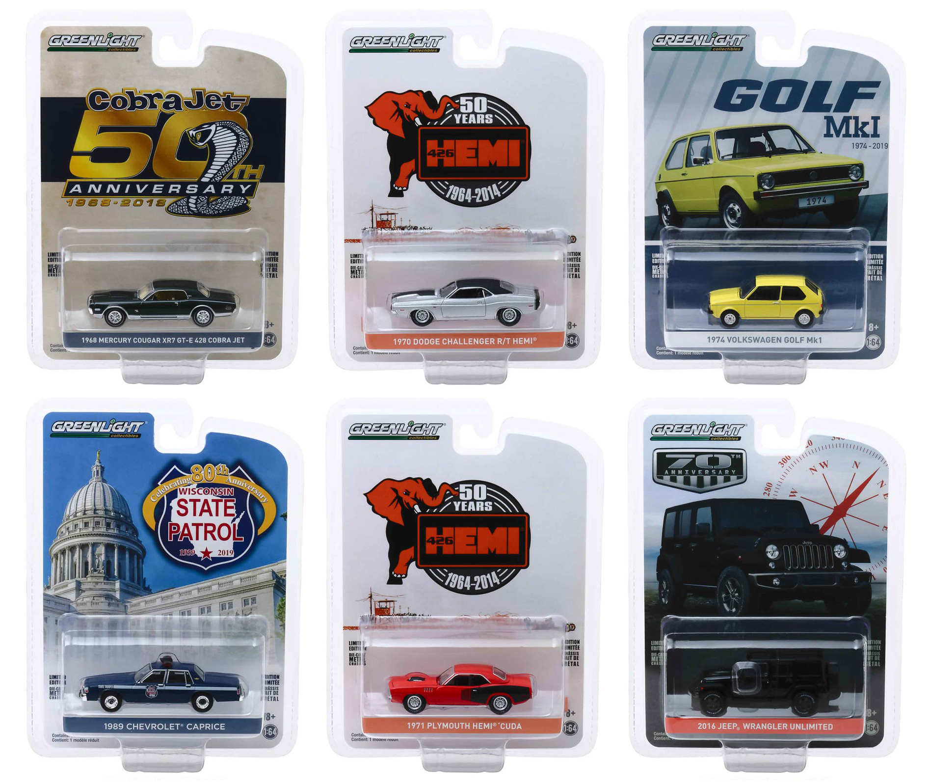 "Anniversary Collection" Series 9 Set of 6 pieces 1/64 Diecast Model Cars by Greenlight