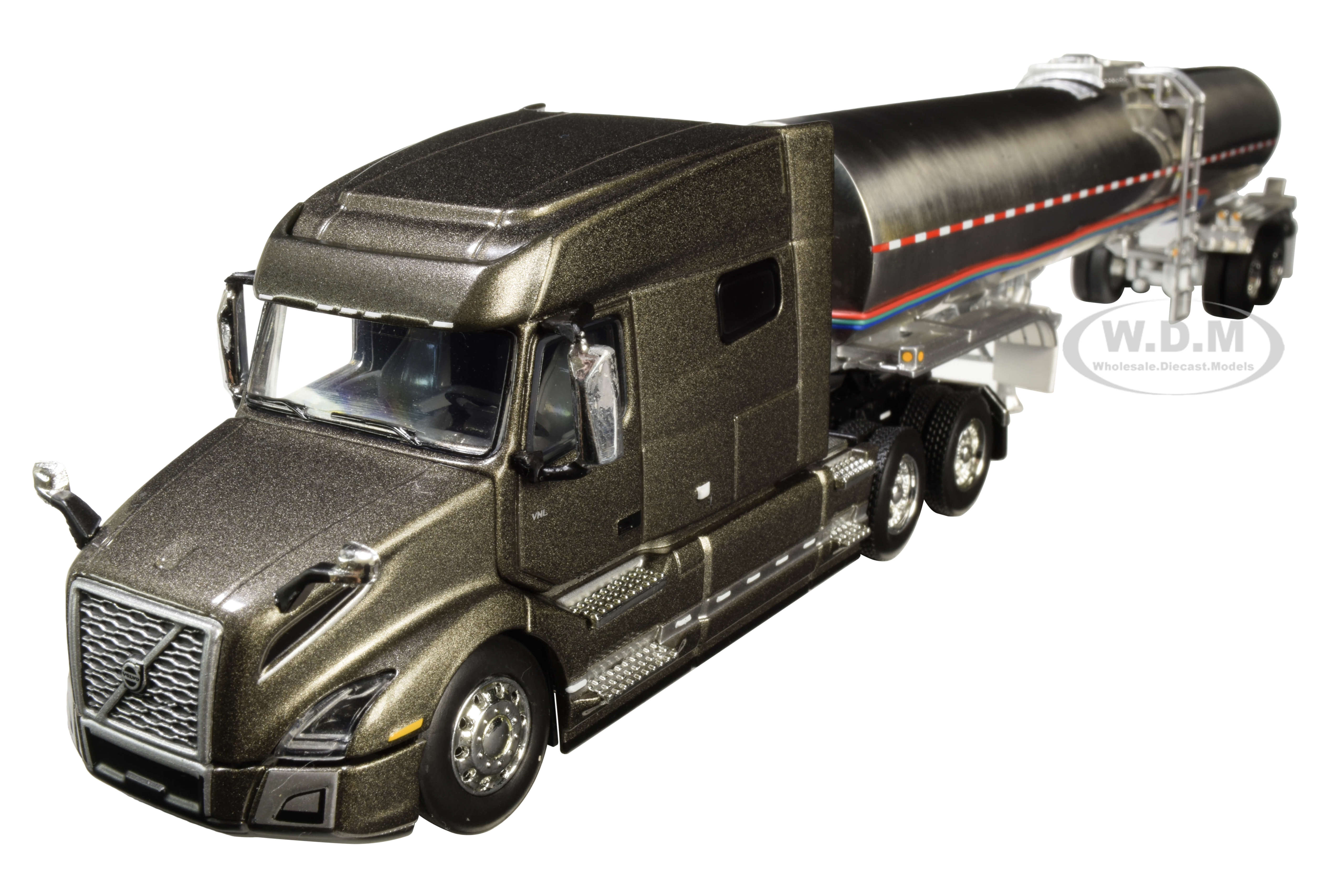 Volvo Vnl 740 Mid-roof Sleeper Cab Urban Bronze Metallic With Brenner Food-grade Chrome Tank Trailer 1/64 Diecast Model By Dcp/first Gear