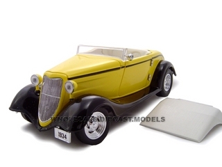 1934 Ford Convertible Custom Yellow 1/24 Diecast Car By Unique Replicas