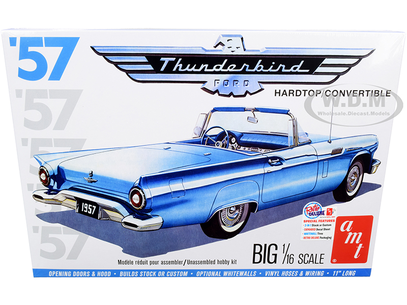 Skill 3 Model Kit 1957 Ford Thunderbird Convertible 2-in-1 Kit 1/16 Scale Model by AMT