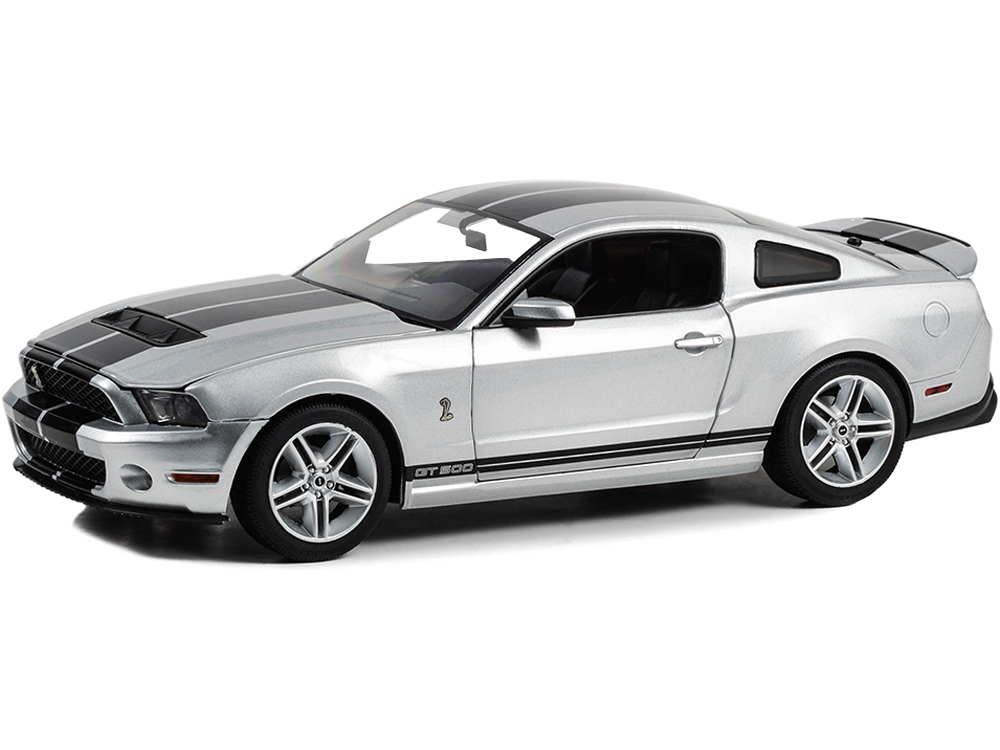 2011 Shelby GT500 Ingot Silver with Black Stripes 1/18 Diecast Car Model by Greenlight