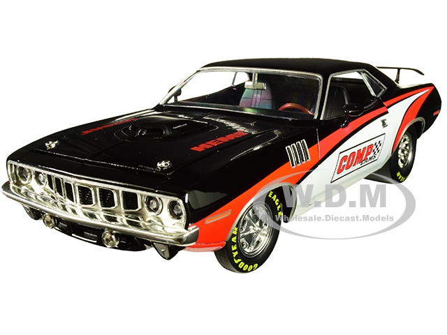 1971 Plymouth HEMI Barracuda Comp Cams Black with White and Red Limited Edition to 5880 pieces Worldwide 1/24 Diecast Model Car by M2 Machines