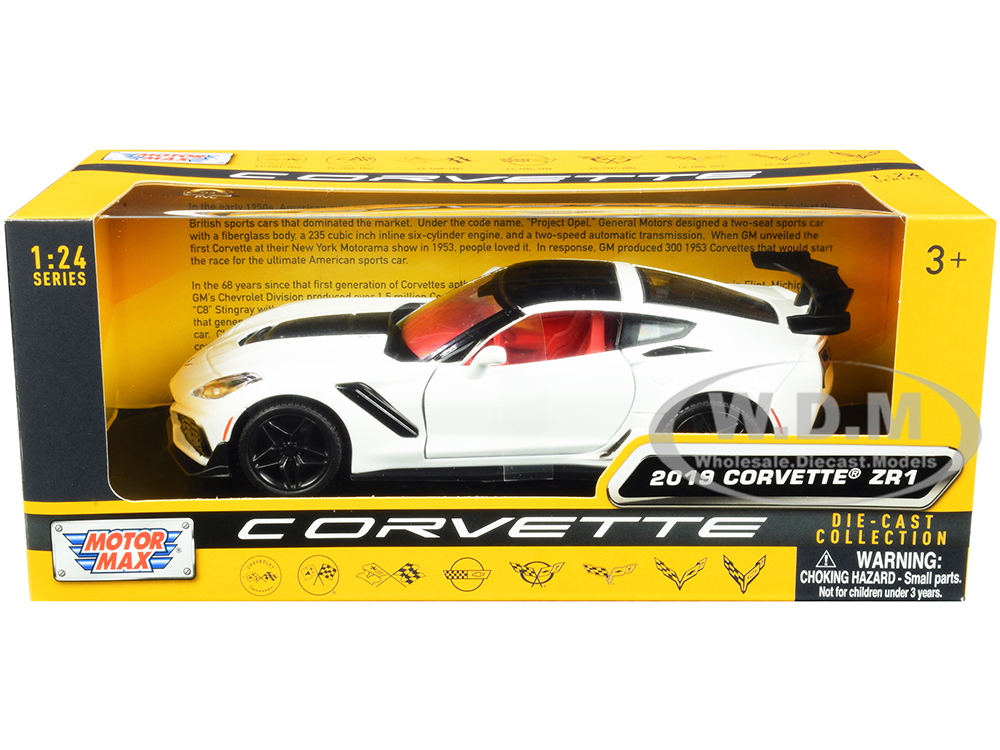 2019 Chevrolet Corvette C7 ZR1 White and Black with Red Interior History of Corvette Series 1/24 Diecast Model Car by Motormax