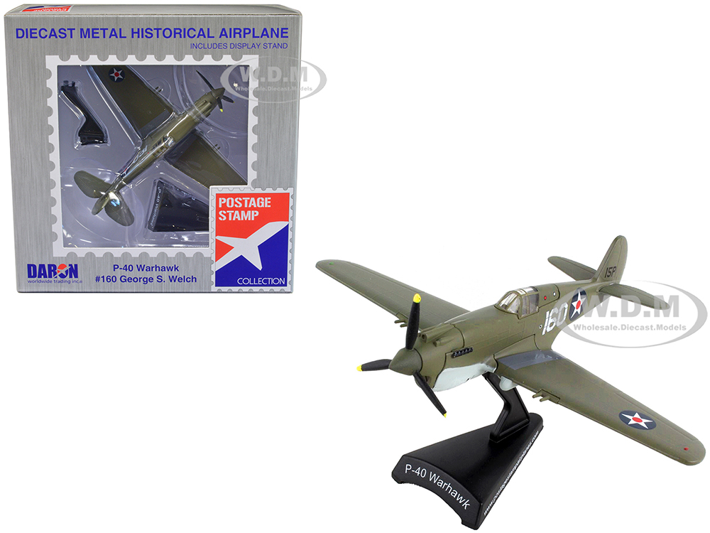 Curtiss P-40 Warhawk Fighter Aircraft #160 Pilot George S. Welch United States Army Air Force Attack on Pearl Harbor (1941) 1/90 Diecast Model Airplane by Postage Stamp
