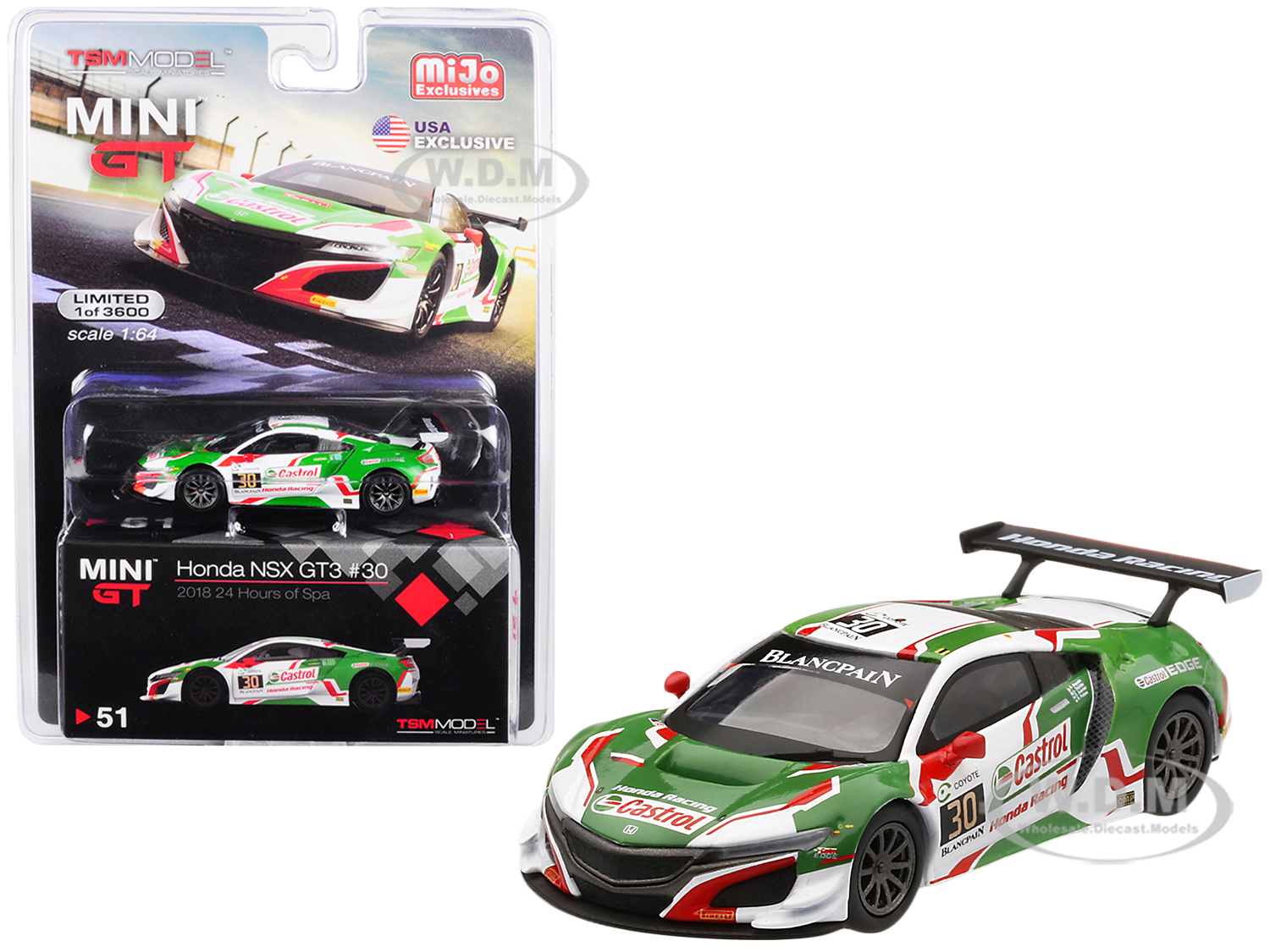 Honda NSX GT3 30 "Castrol" 24 Hours of Spa (2018) Limited Edition to 3600 pieces Worldwide 1/64 Diecast Model Car by True Scale Miniatures