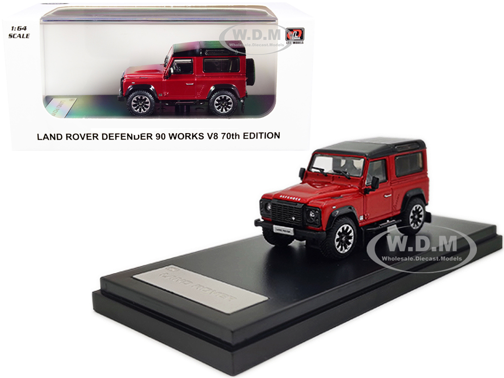 Land Rover Defender 90 Works V8 Red Metallic with Black Top 70th Edition 1/64 Diecast Model Car by LCD Models