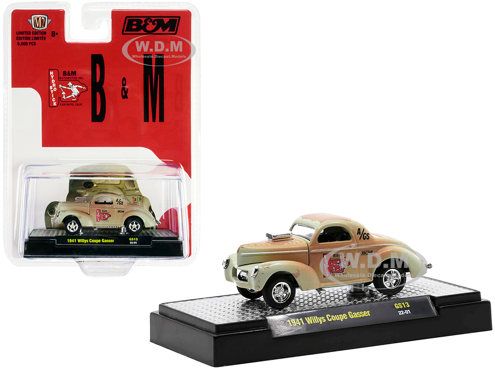 1941 Willys Coupe Gasser Green (Weathered) "B &amp; M Automotive" Limited Edition to 6600 pieces Worldwide 1/64 Diecast Model Car by M2 Machines