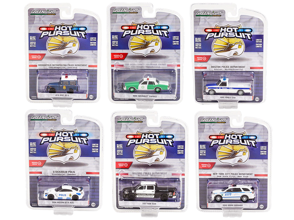 "Hot Pursuit" Set of 6 Police Cars Series 40 1/64 Diecast Model Cars by Greenlight