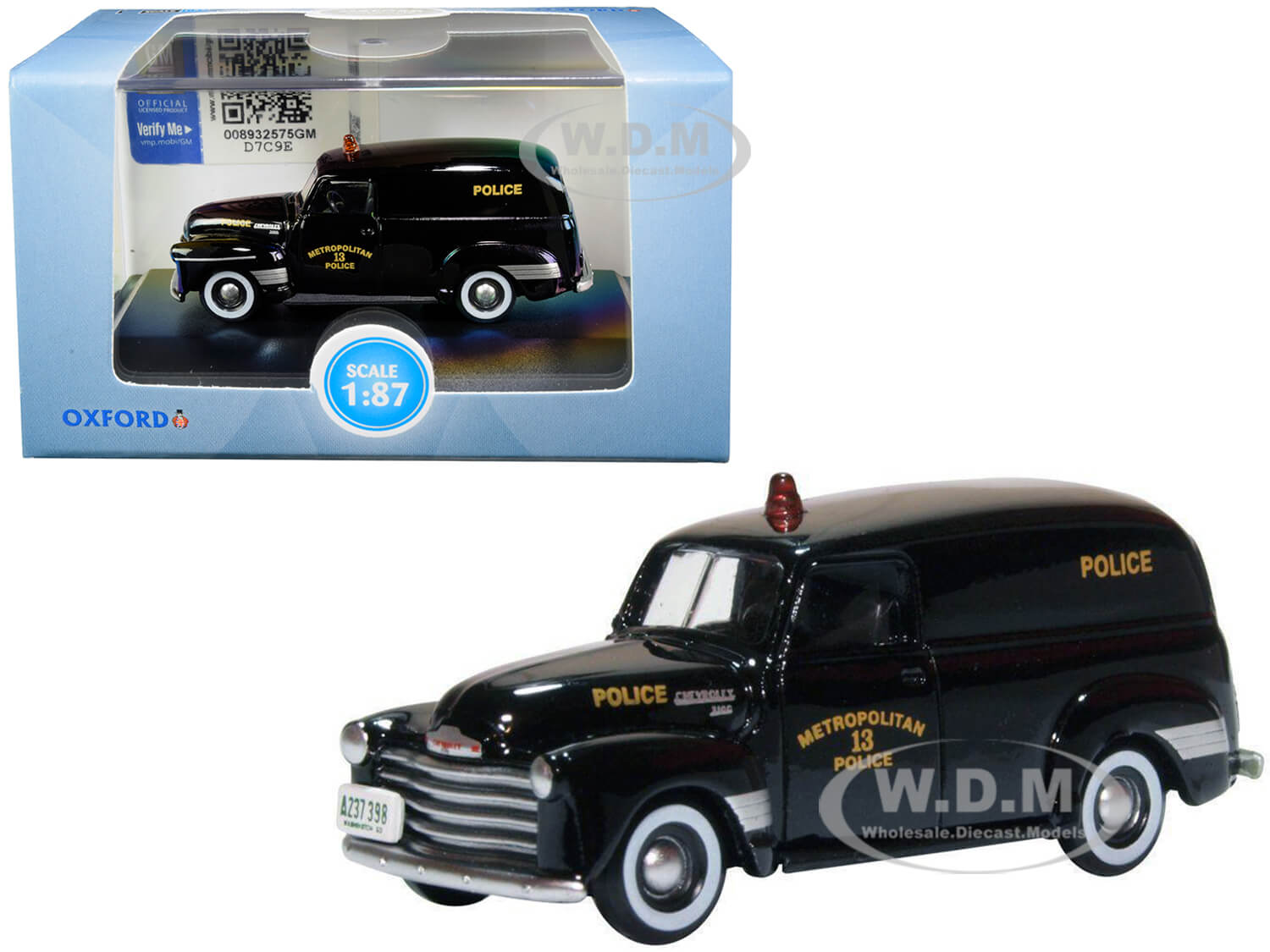 1950 Chevrolet Panel Van Black "metropolitan 13 Police" (washington D.c.) 1/87 (ho) Scale Diecast Model Car By Oxford Diecast