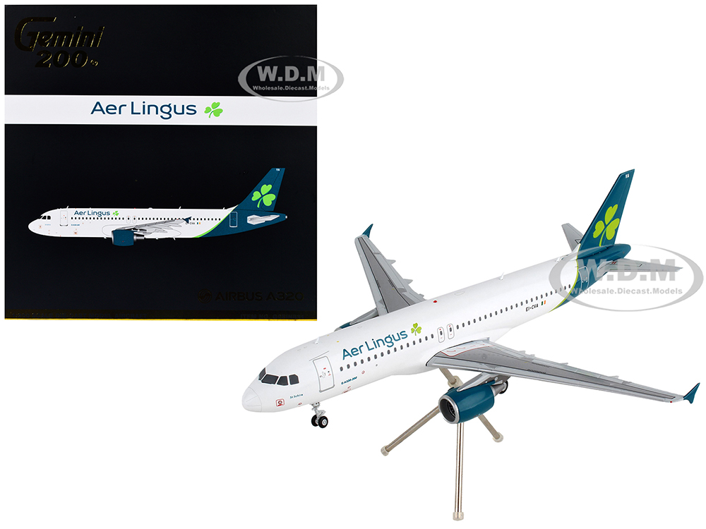 Airbus A320 Commercial Aircraft Aer Lingus White with Teal Tail Gemini 200 Series 1/200 Diecast Model Airplane by GeminiJets