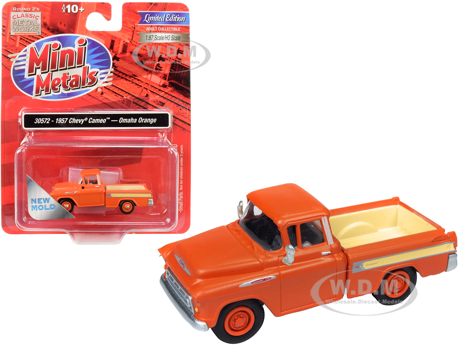 1957 Chevrolet Cameo Pickup Truck Omaha Orange 1/87 (ho) Scale Model Car By Classic Metal Works