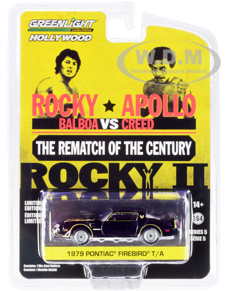 1979 Pontiac Firebird Trans Am T/A Black with Hood Bird Rocky II (1979) Movie Hollywood Series Release 5 1/64 Diecast Model Car by Greenlight