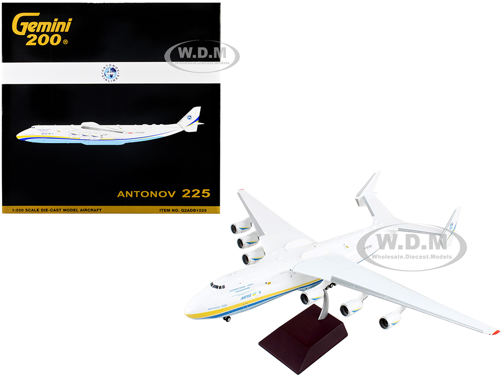 Antonov AN225 Mriya Commercial Aircraft "Antonov Airlines" White with Blue and Yellow Stripes "Gemini 200" Series 1/200 Diecast Model Airplane by Gem