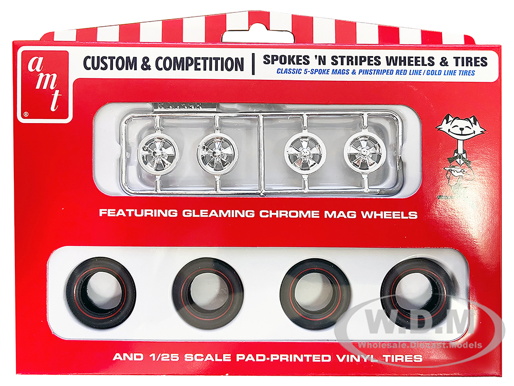 Skill 2 Model Kit "Spokes N Stripes" Wheels and Tires Set of 4 Pieces 1/25 Scale Model by AMT