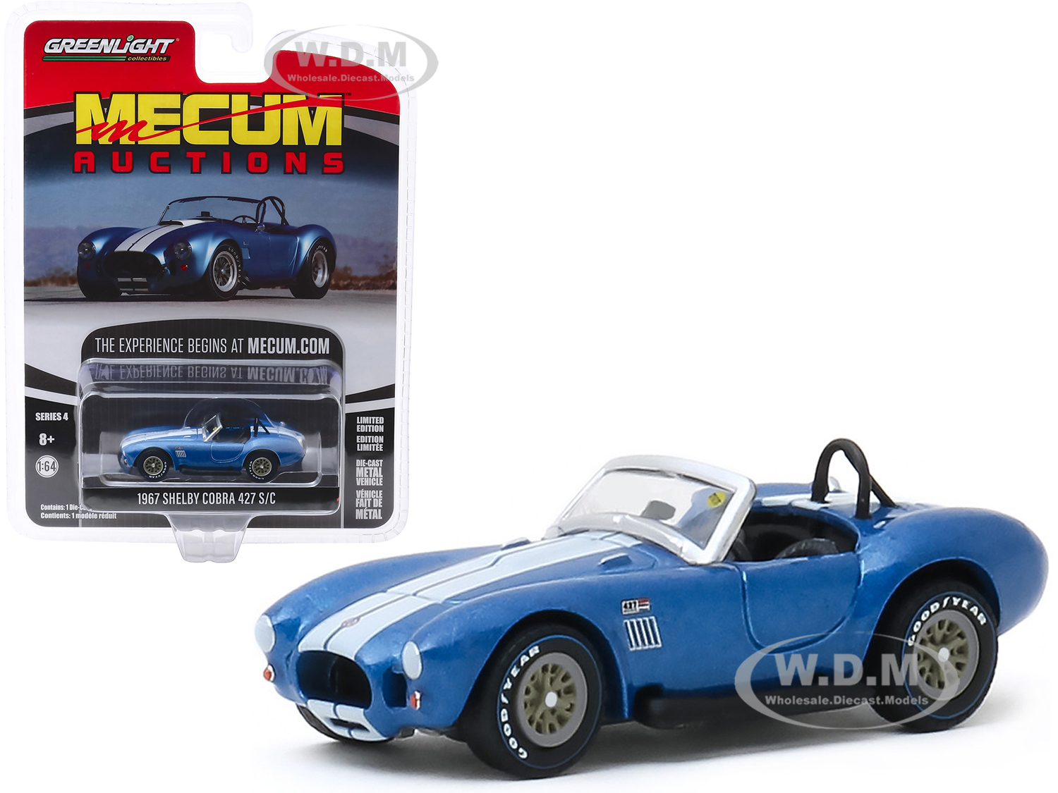 1967 Shelby Cobra 427 S/c Roadster Blue Metallic With White Stripes (indianapolis 2019) "mecum Auctions Collector Cars" Series 4 1/64 Diecast Model C