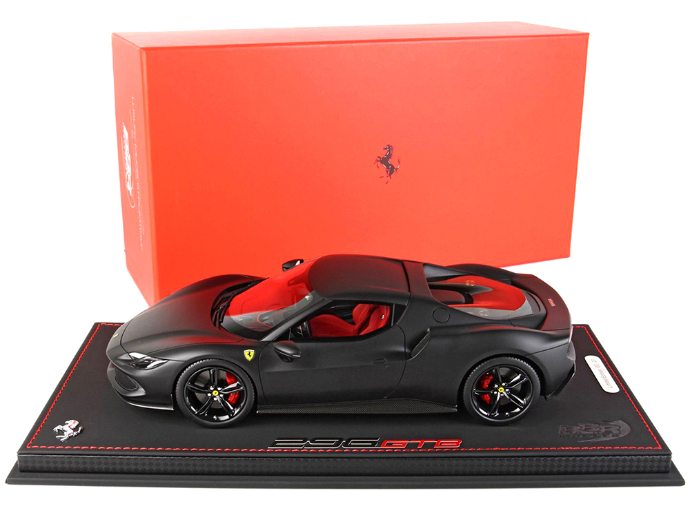 Ferrari 296 GTB Matt Black with DISPLAY CASE Limited Edition to 20 pieces Worldwide 1/18 Model Car by BBR