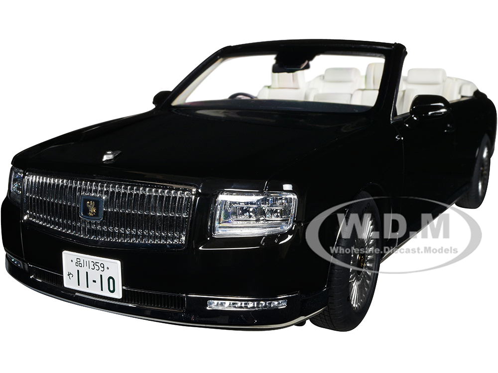 Toyota Century Open Car Convertible RHD (Right Hand Drive) Black with White Interior 1/18 Model Car by Autoart