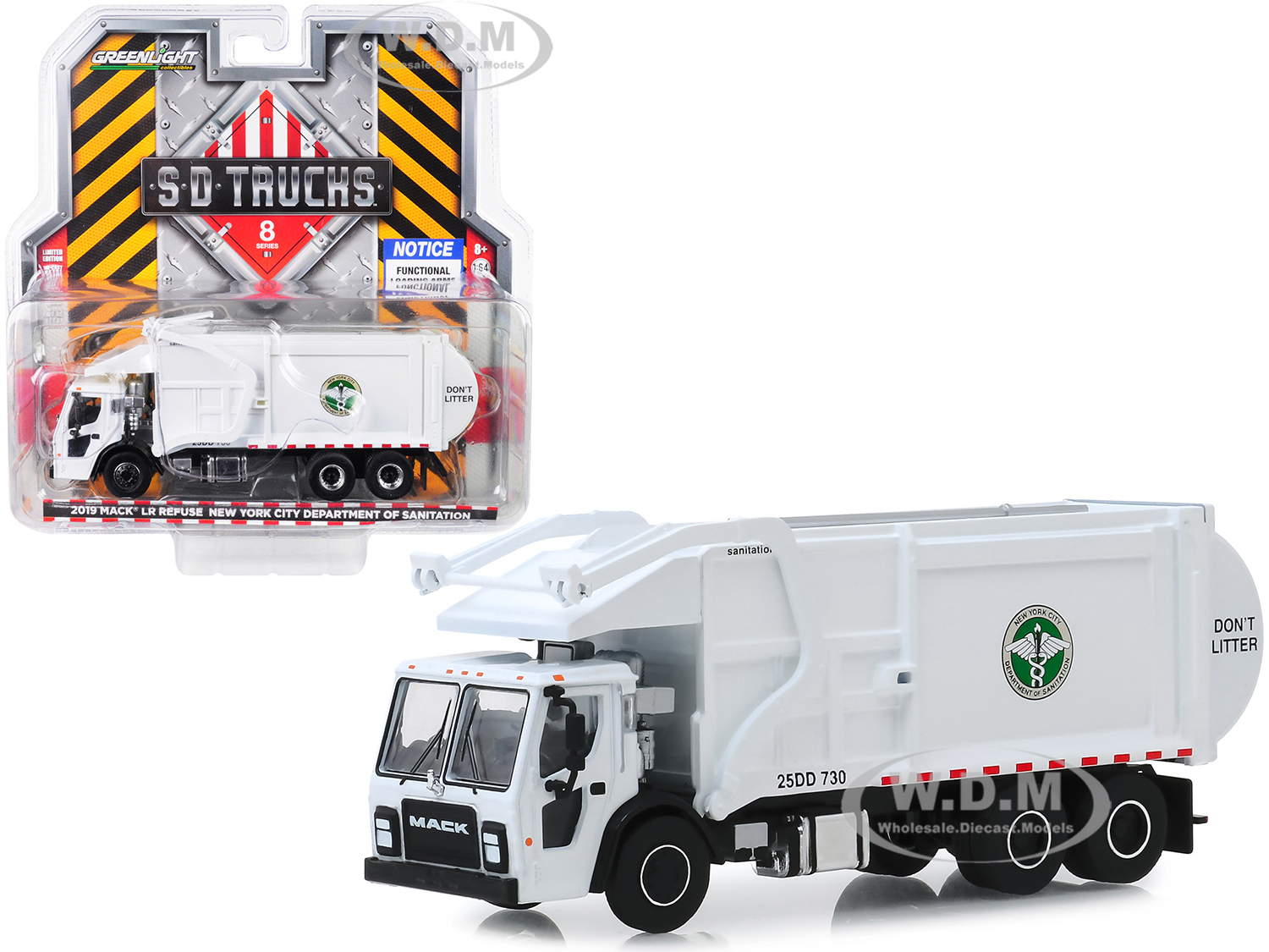 2019 Mack Lr Refuse And Recycle Garbage Truck White "dsny" (new York City Department Of Sanitation) "s.d. Trucks" Series 8 1/64 Diecast Model By Gree