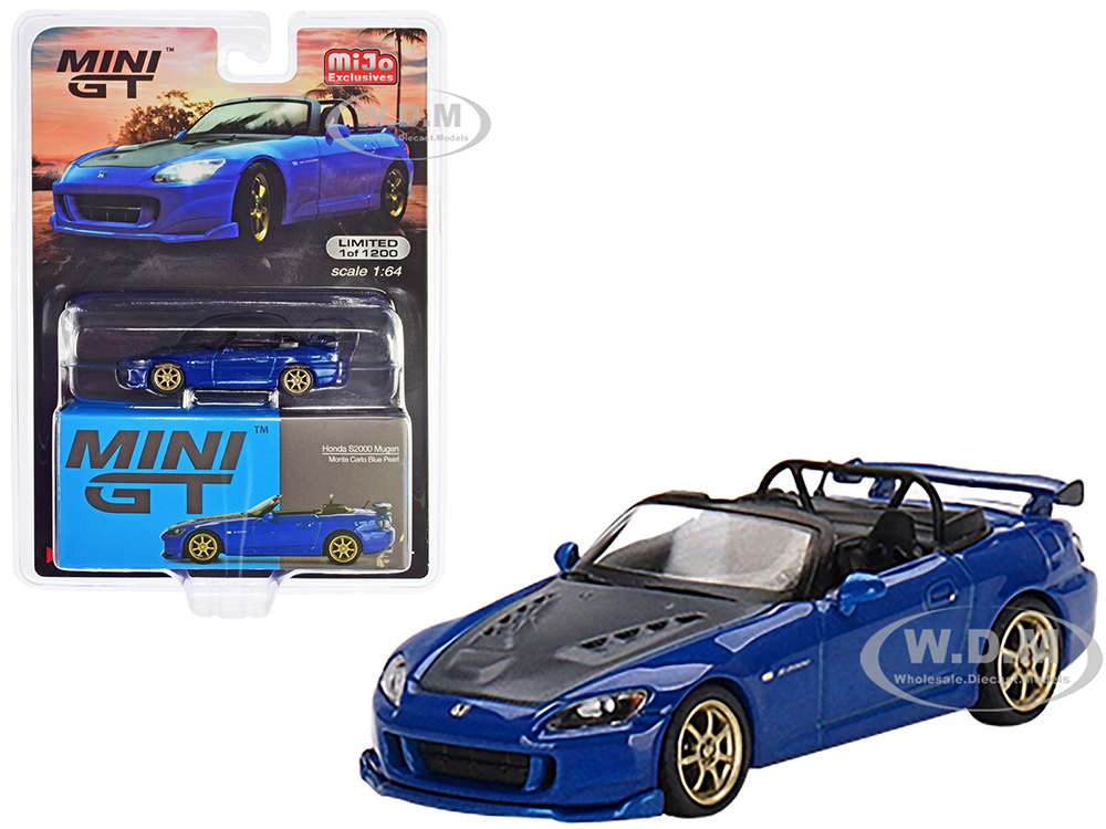 Honda S2000 (AP2) Mugen Convertible Monte Carlo Blue Pearl Metallic with Carbon Hood Limited Edition to 1200 pieces Worldwide 1/64 Diecast Model Car