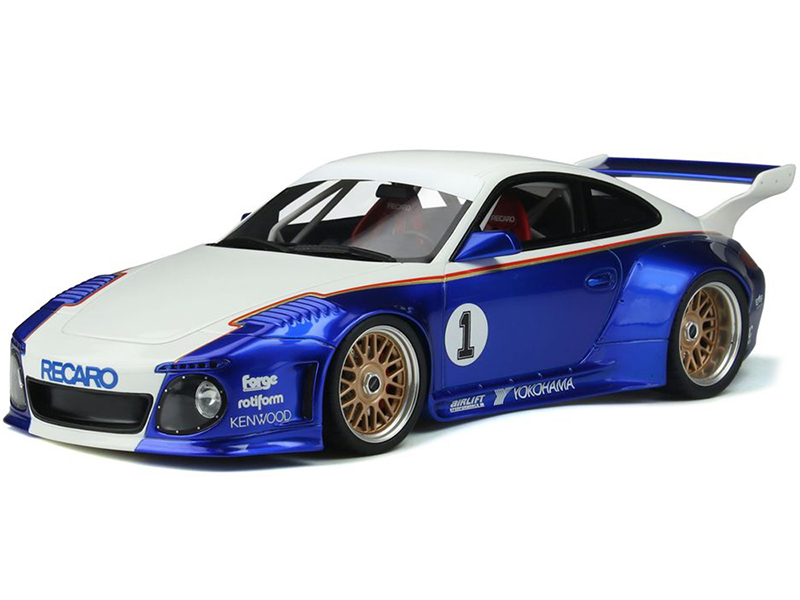 Image of Porsche 997 Old &amp; New Body Kit 1 "Recaro" White and Candy Blue Limited Edition to 999 pieces Worldwide 1/18 Model Car by GT Spirit