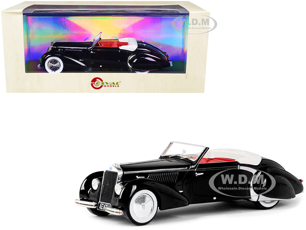 1939 Delage D6-70 Cabriolet (Top Down) RHD (Right Hand Drive) by Letourneur & Marchand Black with Red Interior Limited Edition to 250 pieces Worl
