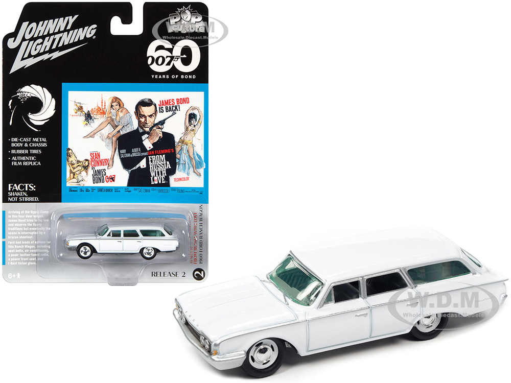 1960 Ford Ranch Wagon White 007 James Bond "From Russia With Love" (1963) Movie "Pop Culture" 2022 Release 2 1/64 Diecast Model Car by Johnny Lightni