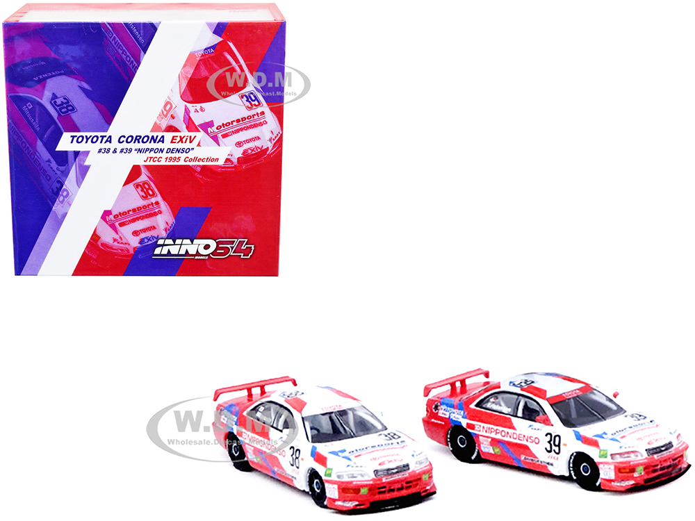 Toyota Corona EXiV #38 Hidetoshi Mitsusada and Toyota Corona EXiV #39 Tom Kristensen RHD (Right Hand Drive) Nippon Denso Japanese Touring Car Championship (1995) 2 piece Box Set Collection 1/64 Diecast Model Cars by Inno Models