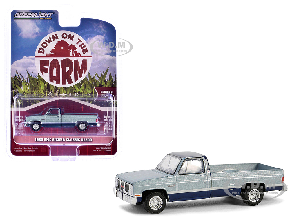 1985 GMC Sierra Classic K2500 Pickup Truck Silver Metallic and Midnight Blue Down on the Farm Series 9 1/64 Diecast Model by Greenlight