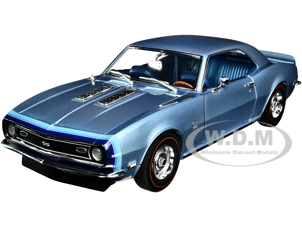 1968 Chevrolet Camaro SS Unicorn Grotto Blue Metallic with Blue Interior and D88 Stripes Limited Edition to 438 pieces Worldwide 1/18 Diecast Model Car by ACME