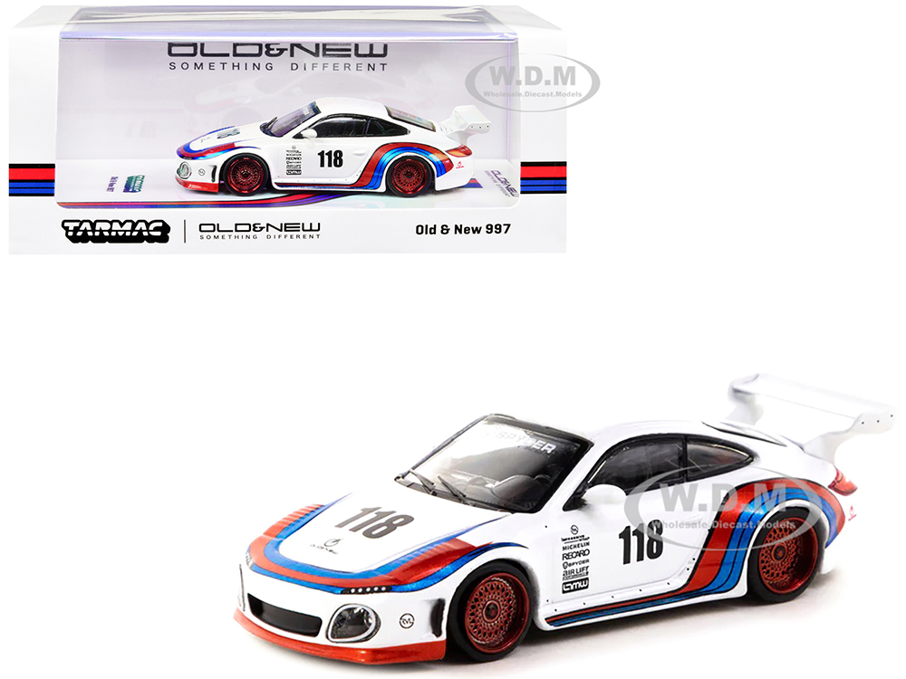 997 Old & New Body Kit 118 White With Red And Blue Stripes Spyder Hobby64 Series 1/64 Diecast Model Car By Tarmac Works