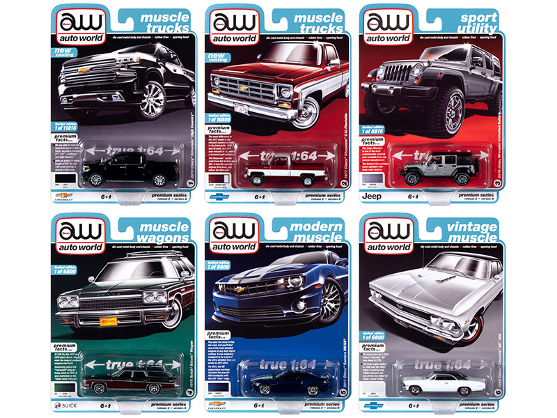 Image of Autoworld Muscle Cars Premium 2020 Release 2 Set B of 6 pieces 1/64 Diecast Model Cars by Autoworld