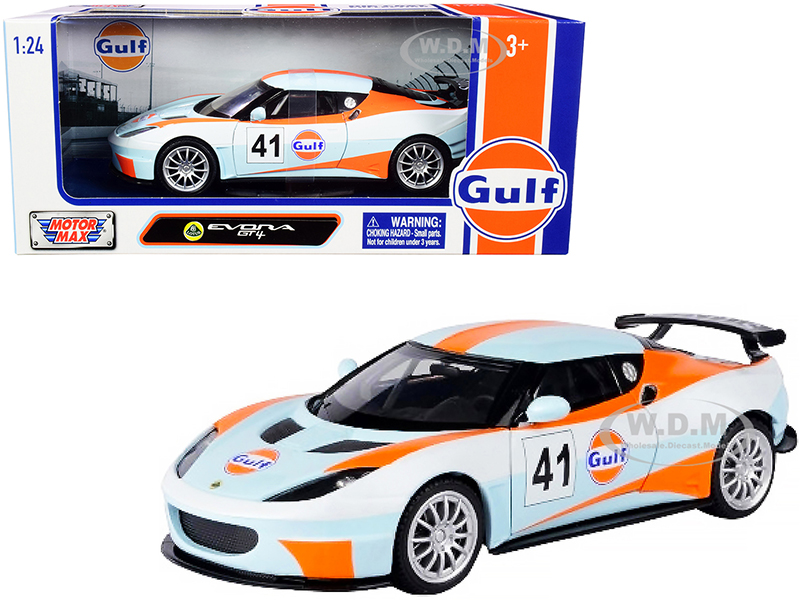 Lotus Evora GT4 41 "Gulf Oil" Light Blue with White and Orange Stripes 1/24 Diecast Model Car by Motormax
