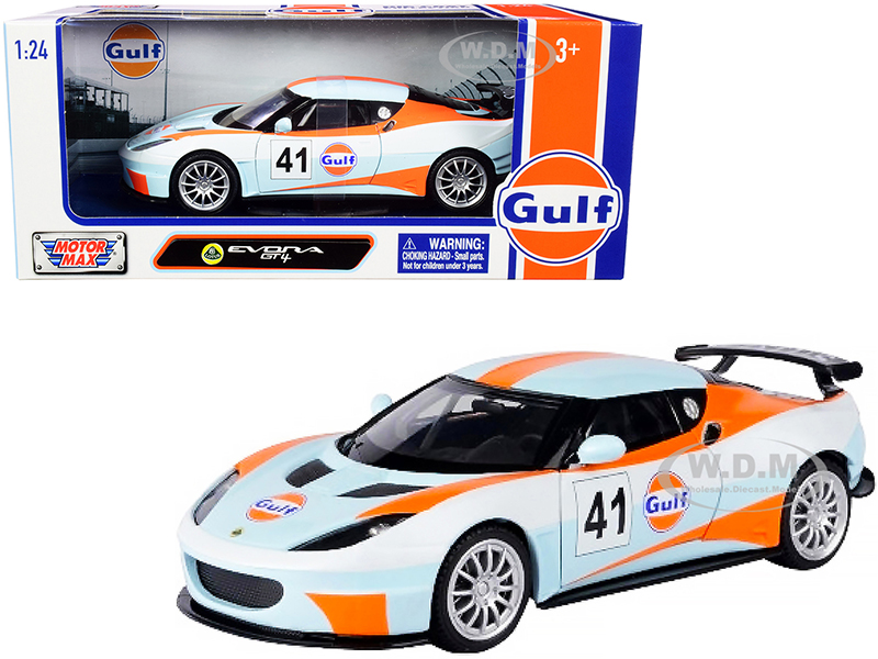 Lotus Evora GT4 #41 Gulf Oil Light Blue with White and Orange Stripes 1/24 Diecast Model Car by Motormax