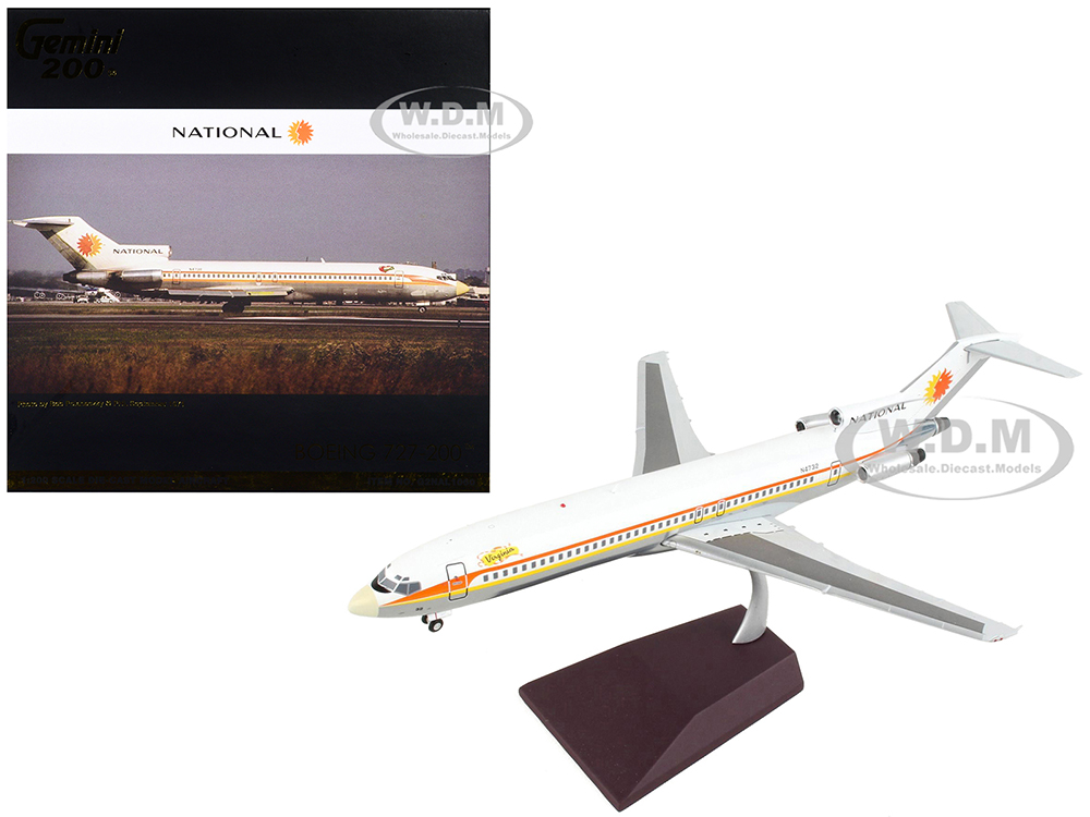 Boeing 727-200 Commercial Aircraft National Airlines White with Orange and Yellow Stripes Gemini 200 Series 1/200 Diecast Model Airplane by GeminiJets