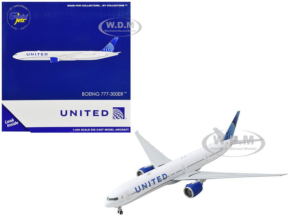 Boeing 777-300ER Commercial Aircraft United Airlines White with Blue Tail 1/400 Diecast Model Airplane by GeminiJets