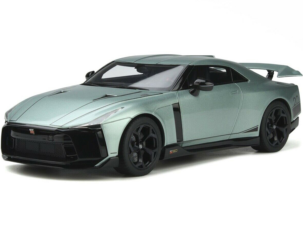 2021 Nissan GT-R50 Coupe Light Green Metallic With Black Stripes 1/18 Model Car By GT Spirit