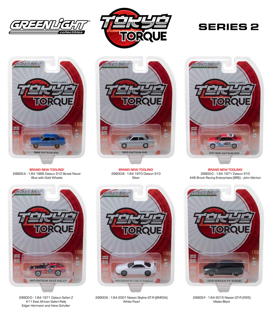 Tokyo Torque Series Release 2 Set Of 6pcs 1/64 Diecast Model Cars By Greenlight