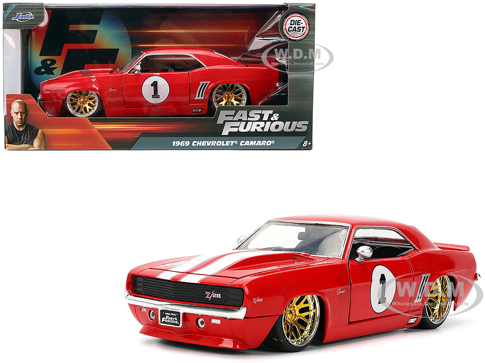 1969 Chevrolet Camaro 1 Red with White Stripes "Fast &amp; Furious" Series 1/24 Diecast Model Car by Jada